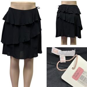 GB Rayon Black Tiered Ruffled Side Zip and Tie Lined Skirt Big Girls XL